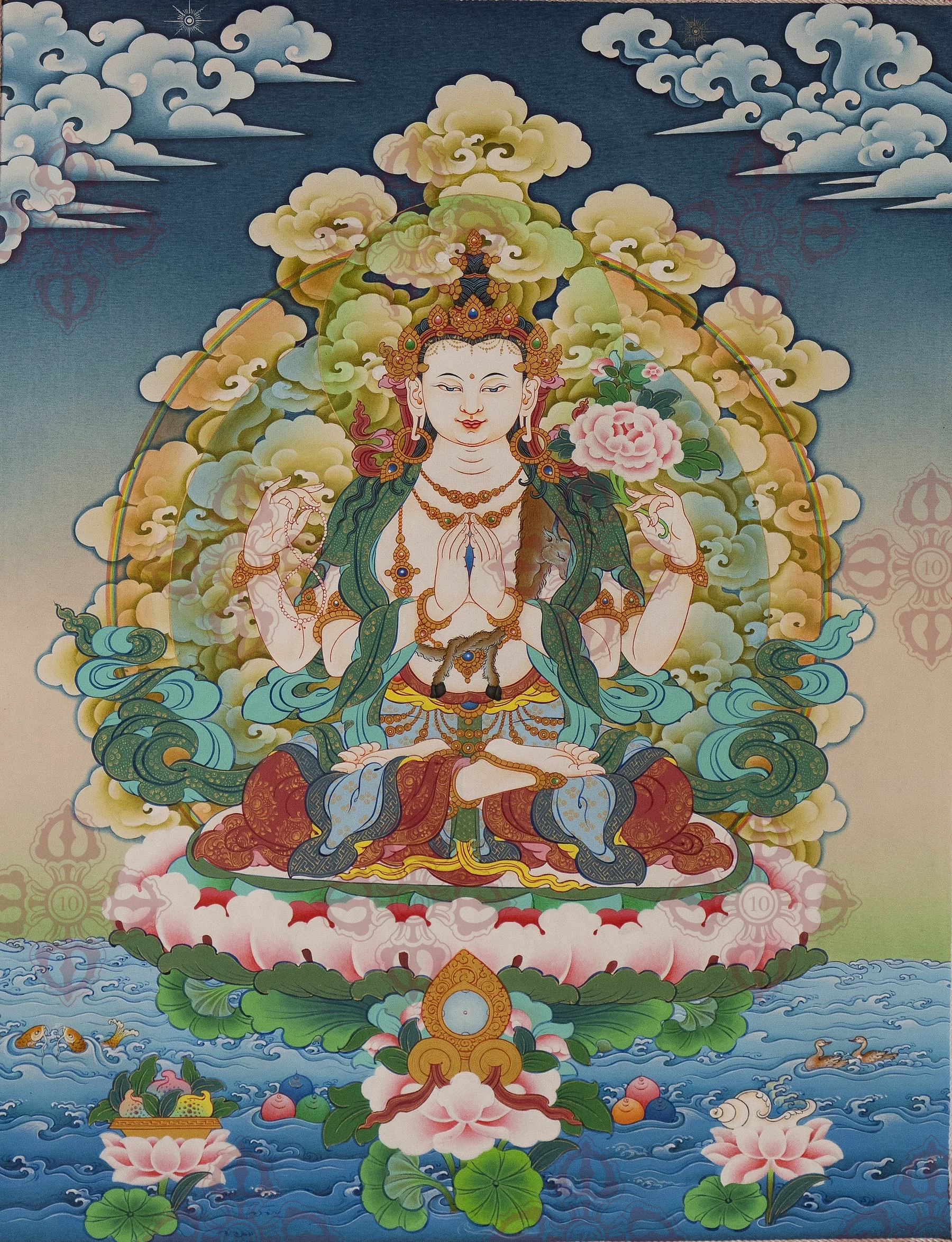 Four-Armed Chenrezig thangka painting view