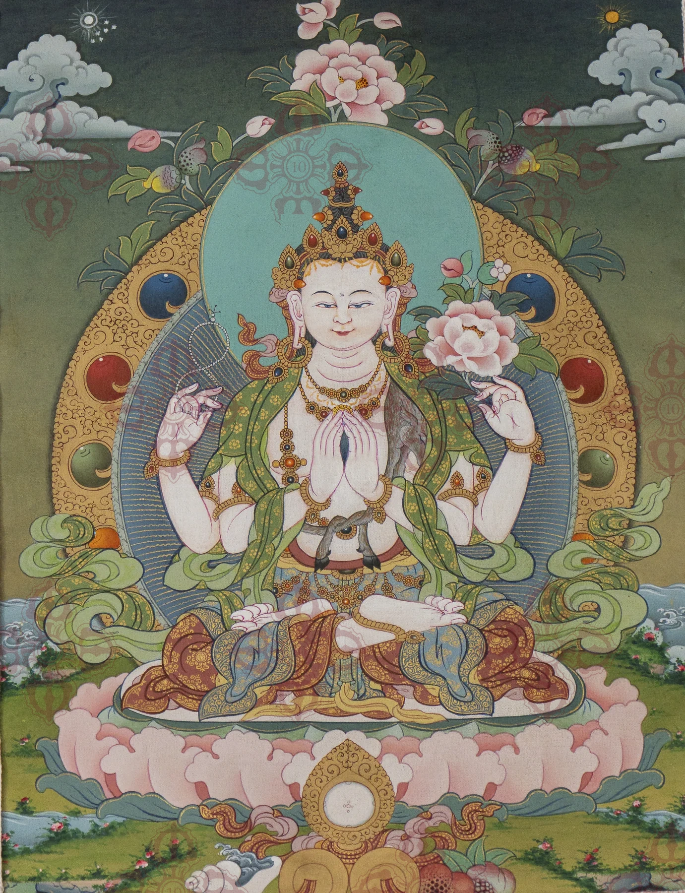 Smaller Four-Armed Chenrezig thangka painting view