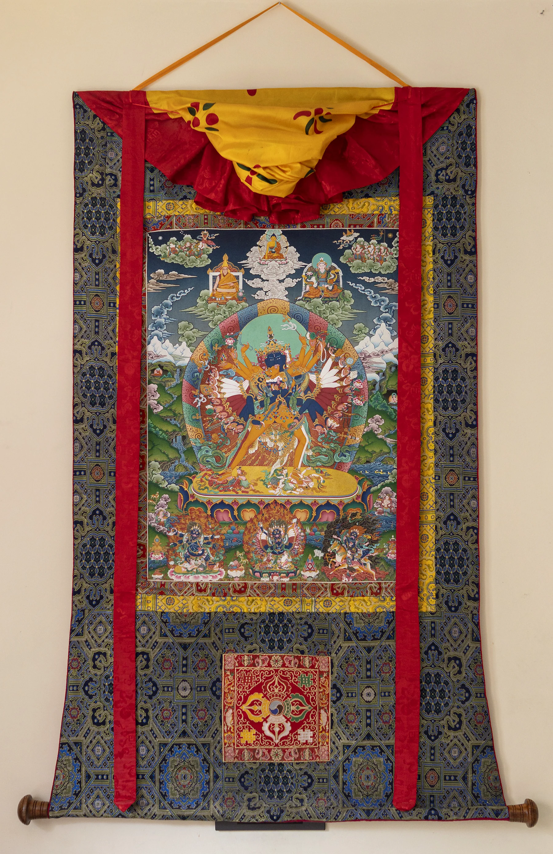 Kālacakra thangka with full brocade mount
