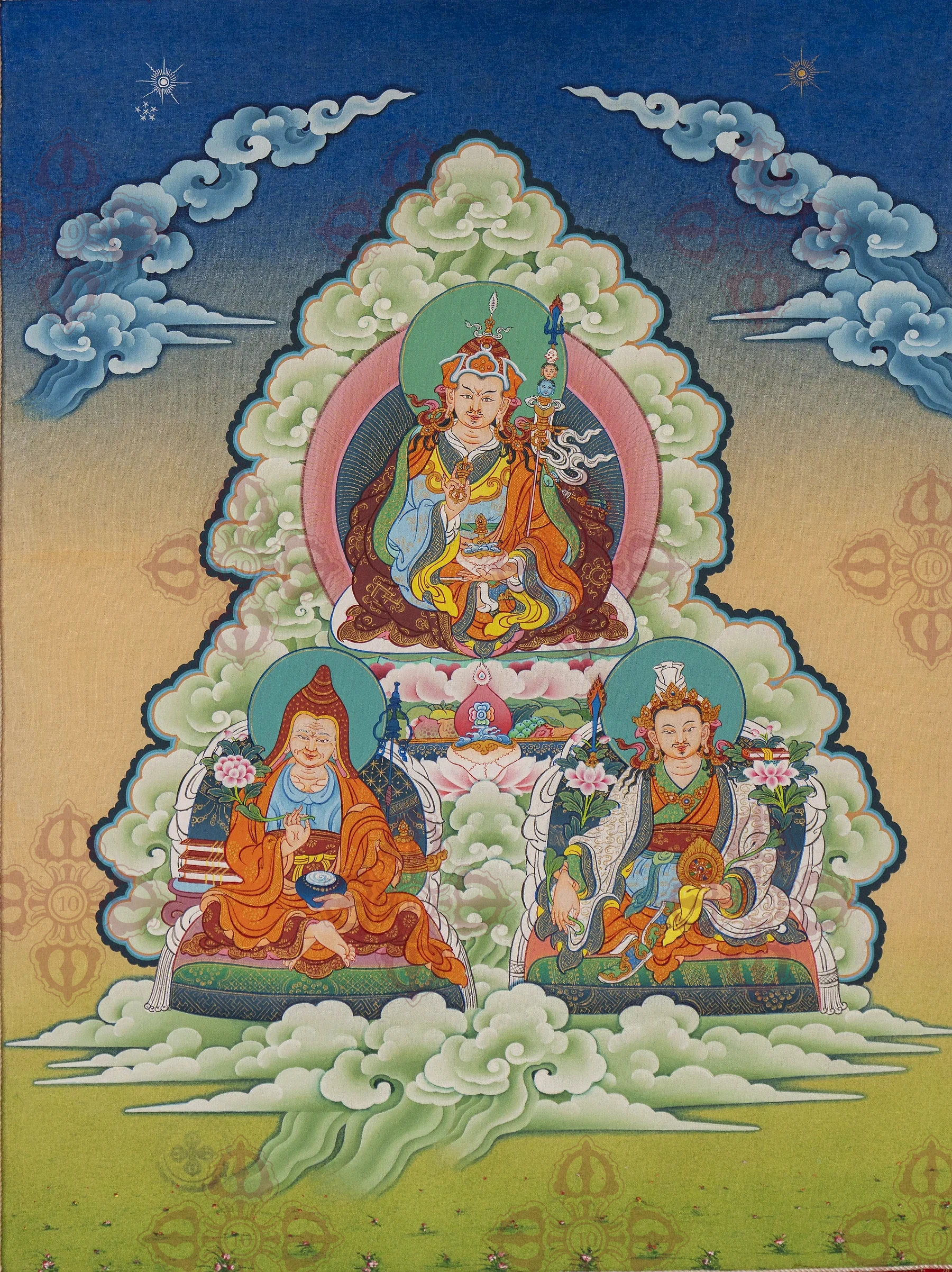 Khenlob Chosum, The Three Founding Masters of Tibet thangka painting view